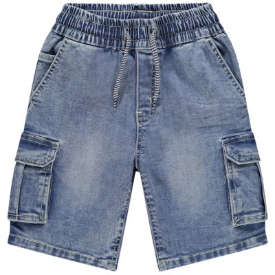 Bermuda en jean à poches et taille élastiquée - Bleu clair