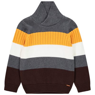 Pull en tricot à bandes contrastées pour enfant garçon - Gris foncé