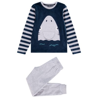 Pyjama en velours requin ludique pour enfant garçon - Gris moyen