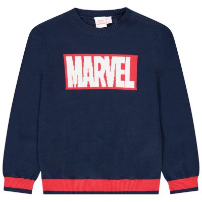 Pull en tricot visuel logo Marvel pour garçon - Bleu