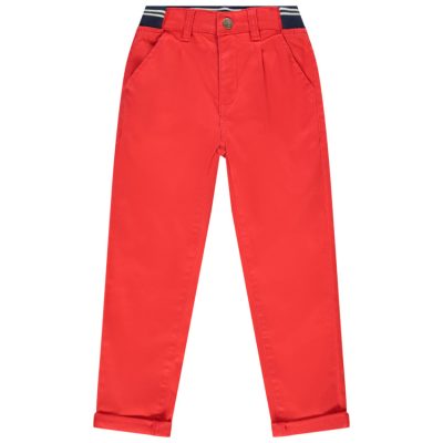 Pantalon chino en twill satin avec taille rib pour garçon - Rouge