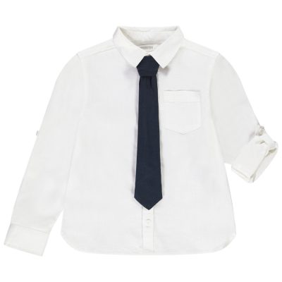 Chemise à manches longues ajustables en coton avec cravate - Ecru