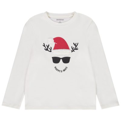 T-shirt manches longues en coton avec visuel ludique Noël - Ecru