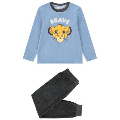 Pyjama 2 pièces en velours print Le Roi Lion Disney pour garçon - Bleu clair