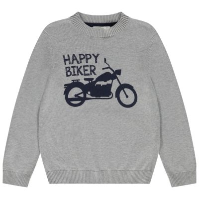 Pull tricot en coton avec print fantaisie pour garçon - gris chiné