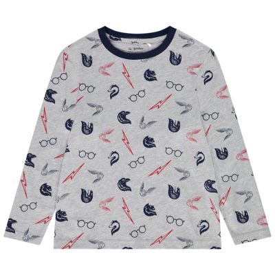 T-shirt manches longues en jersey imprimé Harry Potter pour garçon - Gris