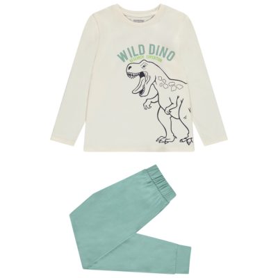 Pyjamas 2 pièces T-shirt manches longues + pantalon uni pour garçon - Vert d'eau