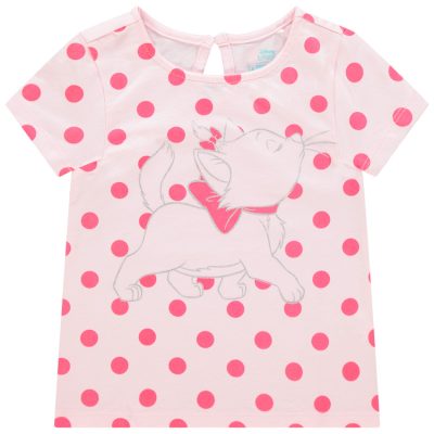 T-shirt manches courtes à pois et print Marie Aristochats Disney - Rose clair