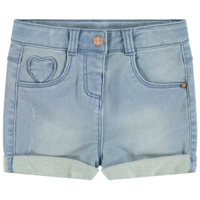 Short en jean avec patch forme coeur - Bleu clair