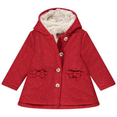Manteau en drap de laine doublé sherpa beige pour bébé fille - Rouge