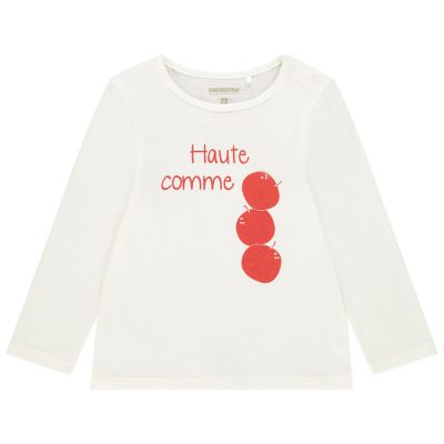 T-shirt manches longues en coton à message pour bébé fille - Ecru