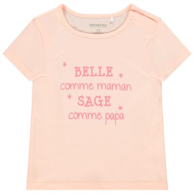 T-shirt manches courtes à message pour bébé fille - Rose clair
