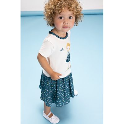 Robe manches courtes 2 en 1 en jersey imprimé fillette pour bébé fille - Blanc
