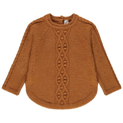 Pull en tricot torsadé effet pailleté pour bébé fille - Caramel