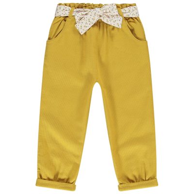 Pantalon en coton armuré avec ceinture imprimée pour bébé fille - Jaune