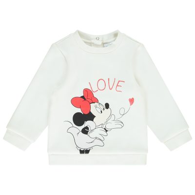Sweat en jersey contrecollé print Minnie Disney et broderie coeur pour bébé fille - Ecru
