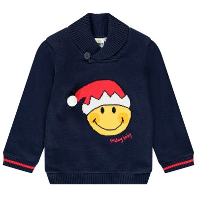 Pull en tricot motif Smiley Baby Noël pour bébé garçon - Bleu foncé