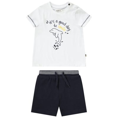 Ensemble de plage t-shirt brodrie dauphin + bermuda pour bébé garçon - Blanc