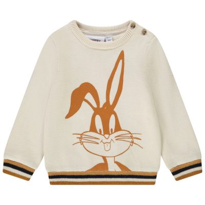 Pull en tricot print Bugs Bunny et détails à rayures pour bébé garçon - Beige