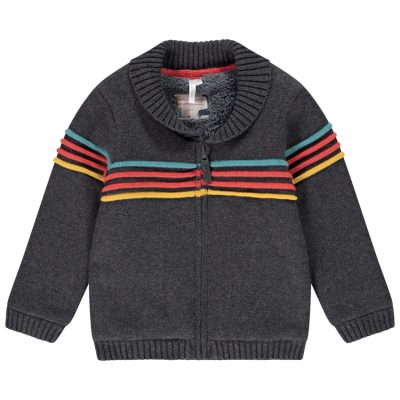 Gilet en tricot avec rayures en relief multicolores pour bébé garçon - Gris
