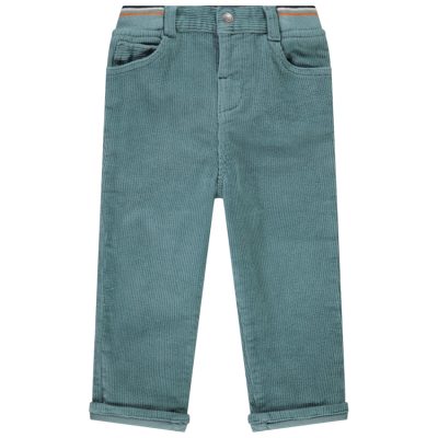 Pantalon en velours côtelé uni avec taille rib pour bébé garçon - Turquoise