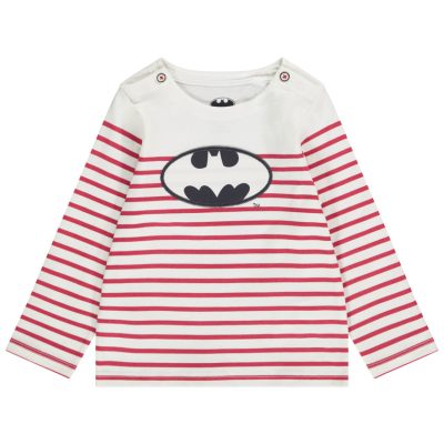 T-shirt manches longues en jersey esprit marinière avec patch brodé Batman pour bébé garçon - Rouge