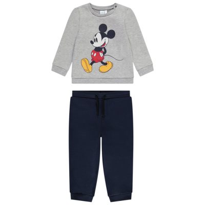 Ensemble en molleton contrecollé sweat print Mickey Disney + jogging uni pour bébé garçon - Bleu