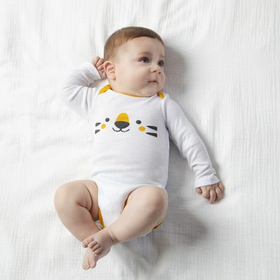 Lot de 7 bodies manches longues en coton pour bébé garçon - Blanc