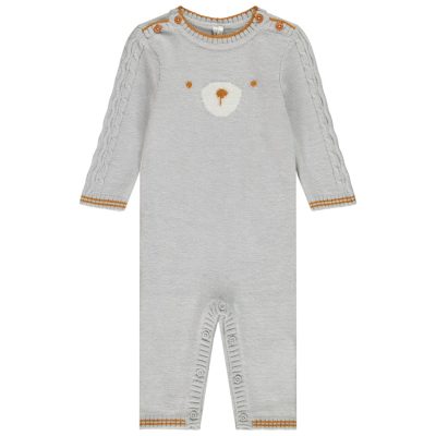Combinaison longue en tricot visuel ourson pour bébé garçon - Gris clair