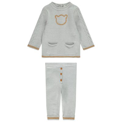 Ensemble en tricot pull ourson + legging pour bébé garçon - Gris CLAIR