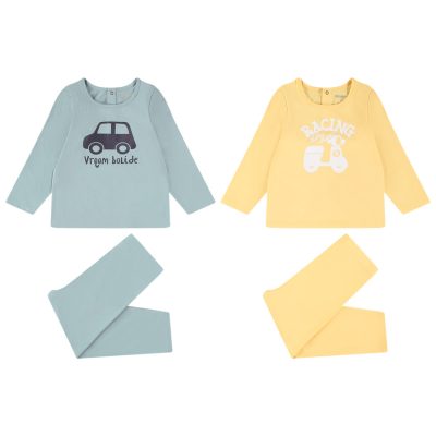 Lot de 2 pyjamas 2 pièces en jersey print véhicule pour bébé garçon - Jaune