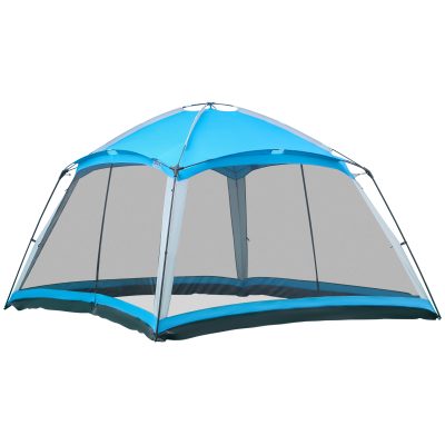 Outsunny Tente de camping familiale - tente dôme 8 personnes avec sac de transport 4 parois en maille - dim. 360L x 360l x 220H cm bleu clair