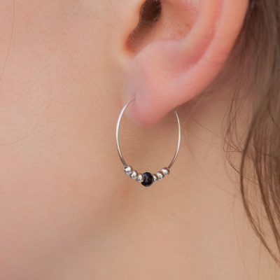 Boucles d'oreilles créoles avec petite pierre en argent - Pour Femme - Bijoux Elise et moi
