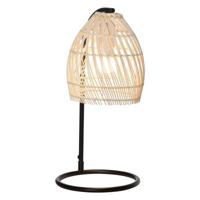 HOMCOM Lampe de table lampe de chevet style vintage rustique abat-jour en rotin Ø 20 x 41H cm beige noir