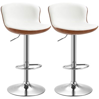 HOMCOM Lot de 2 tabouret de bar design contemporain hauteur d'assise réglable 64-85 cm pivotant 360° revêtement synthétique crème imitation Bois