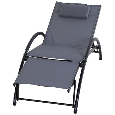 Outsunny Chaise bain de soleil inclinable 6 positions repose-pieds ajustable accoudoirs tétière revêtement textilène alu 66 x 152 x 81 cm gris