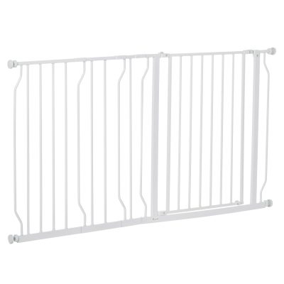 PawHut Barrière de sécurité longueur réglable barrière escaliers couloirs portes sans perçage en acier et ABS dim. 73L x 76H cm blanc