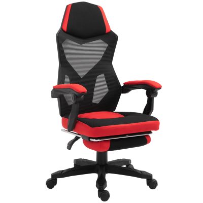 Vinsetto Fauteuil chaise de bureau chaise gaming dossier et hauteur réglable pivotant repose-pied tissu 58L x 72l x 108-119H cm rouge noir