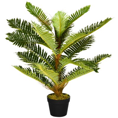 HOMCOM Plante artificielle palmier artificiel en pot convient pour Intérieur ou extérieur 85 cm avec 18 grandes feuilles
