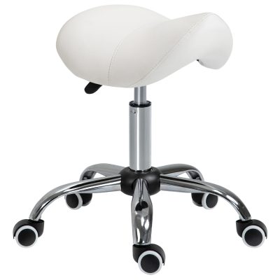 HOMCOM Tabouret de massage tabouret selle ergonomique pivotant 360° hauteur réglable revêtement similicuir base métal chromé 52 x 53 x 61 cm beige