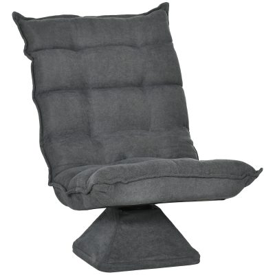 HOMCOM Fauteuil relax fauteuil salon design capitonné inclinaison dossier réglable pivotant 360° revêtement lin gris chiné