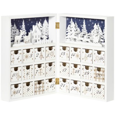 HOMCOM Calendrier de l'avent en bois forme de livre 24 cases style scandinave - 22 x 9 x 30 cm blanc