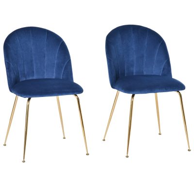 HOMCOM Chaise salle à manger lot de 2 chaise design contemporain assise aspect velours et pieds métal doré - bleu    Aosom France