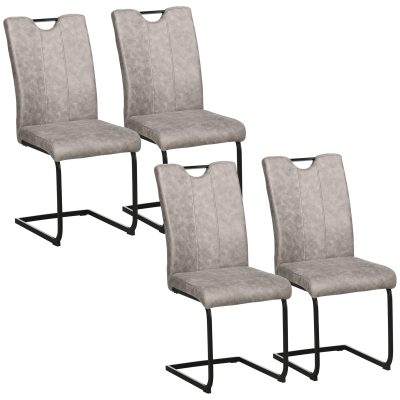 HOMCOM Lot de 4 chaises de salle à manger revêtement microfibre avec pieds luge en acier et poignée 43 x 58