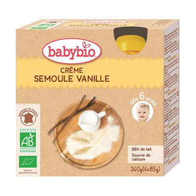 Pack de 4 gourdes bio crème semoule vanille - Blanc