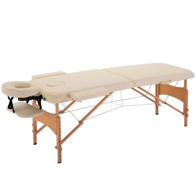 HOMCOM Lit/Table de Massage cosmetique Pliable en Bois 2 Zones (Crème) 182L x 60l x 61-87H cm
