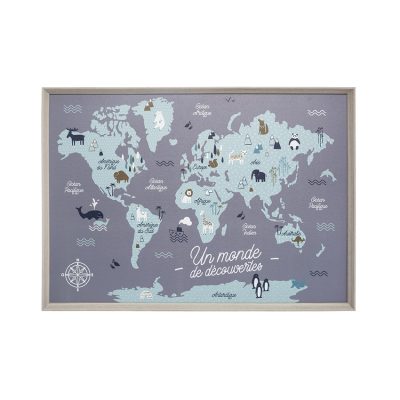 Cadre tableau carte du Monde - Bleu
