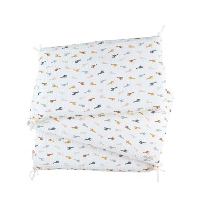 Tour de lit respirant en mousseline de coton imprimé girafes - Ecru