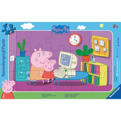 Puzzle 15 Pièces Devant l'Ordinateur - Peppa Pig - Bleu