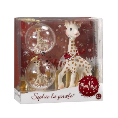Coffret Sophie la Girafe + 2 boules de Noël - Beige